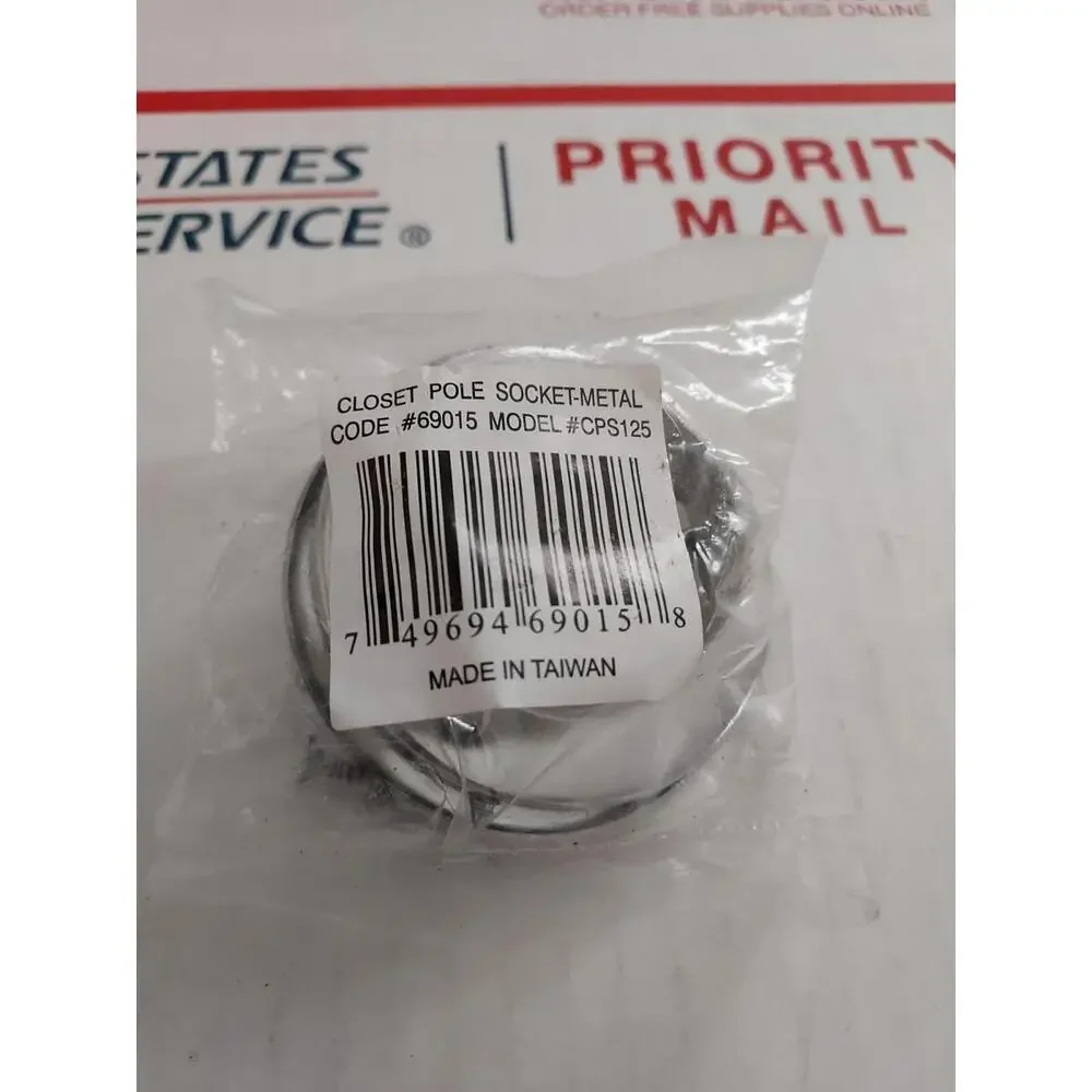 2.68 inch White Metal Closet Pole Socket, 1 Set With Hardware #cps125 (T3#67)